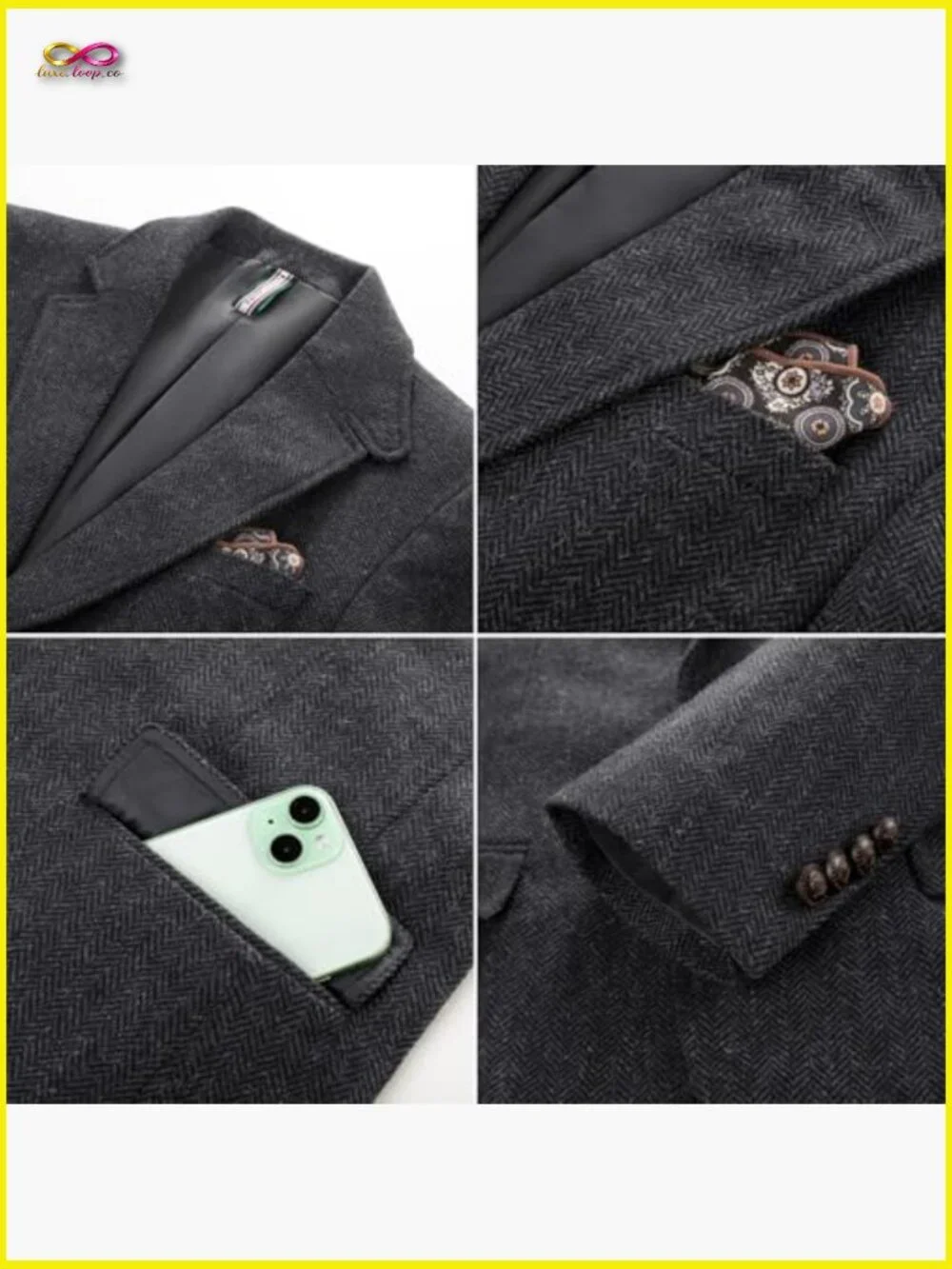 Vintage Wool Blend Sport Coat Herringbone Tweed Blazer Classic Fit